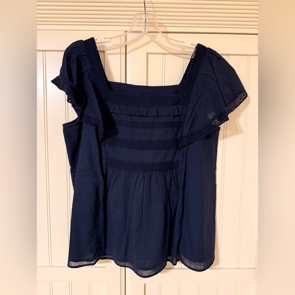 Draper James Navy Square-Neck Ruffle Sleeve Blouse size Small